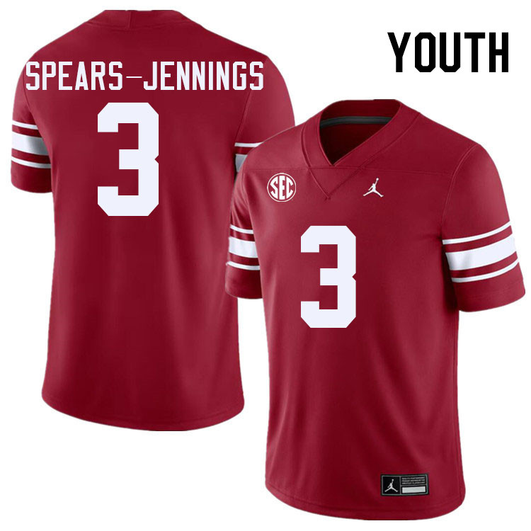 Youth #3 Robert Spears-Jennings Oklahoma Sooners 2024 SEC Conference College Football Jerseys-Throwb